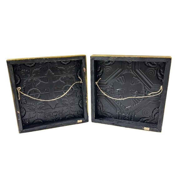 Faith Hope Wall Hanging Decor Religious Tin Metal Wood Rustic 12.5"x12.5"x1.5" - Picture 2 of 6